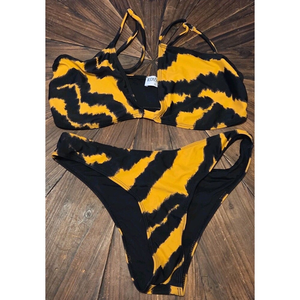 Bikini set by Icons, Bold Orange & black animal print design - Size L
